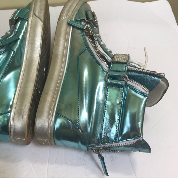 Giuseppe Zanotti Donna Metallic Patent Leather High Top Sneakers Shoes Crystals - Picture 14 of 17